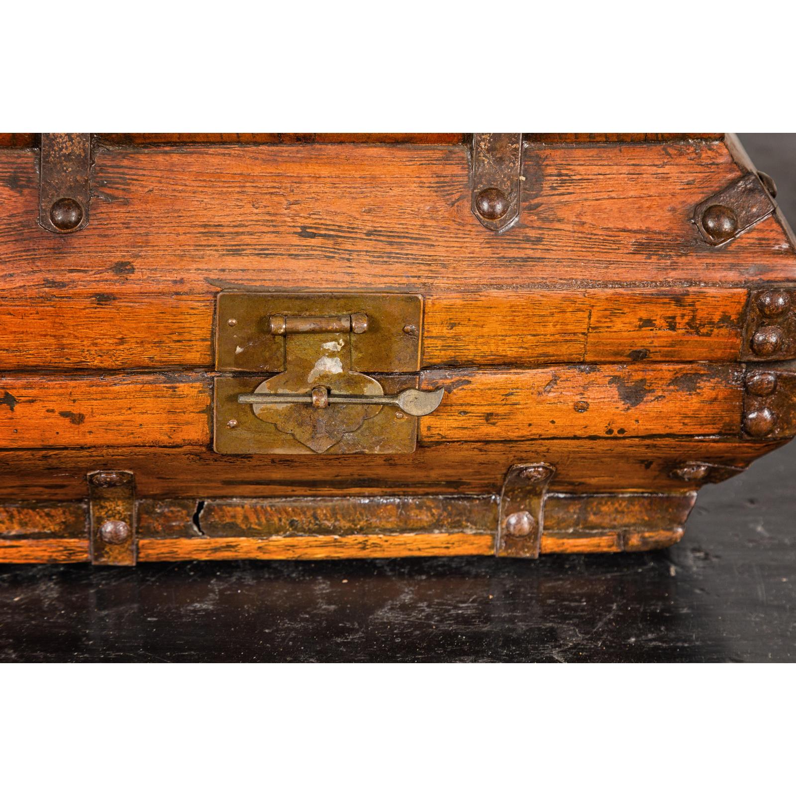 Wooden Square Box with Brass Lock and Distressed Lacquer Interior