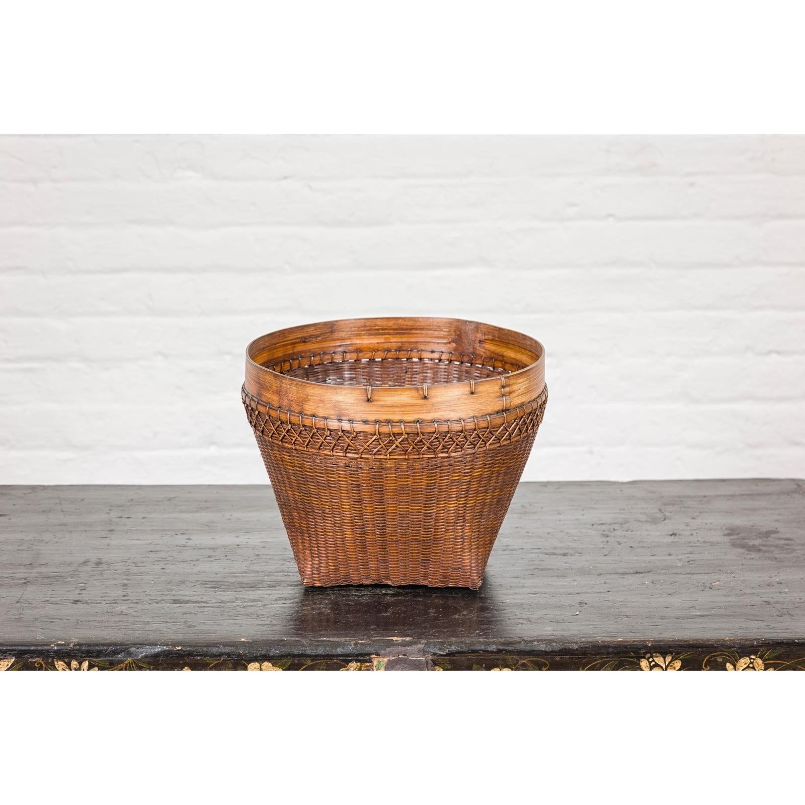 Vintage Hand Woven Rattan &amp; Bamboo Basket, Sold Each