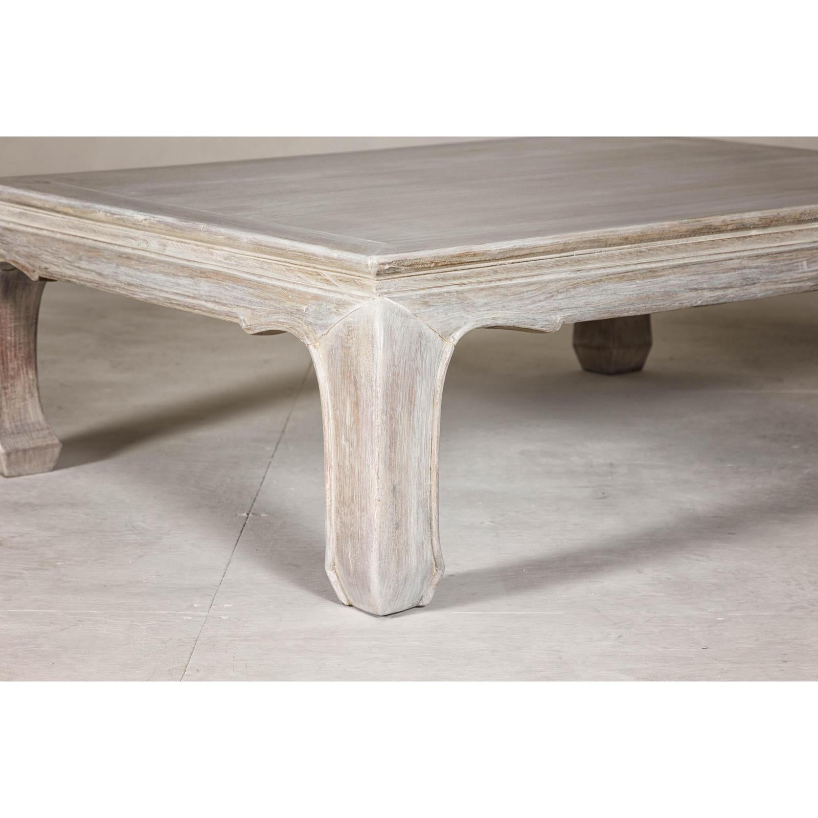 Teak Ming Style Whitewash Coffee Table with Chow Legs