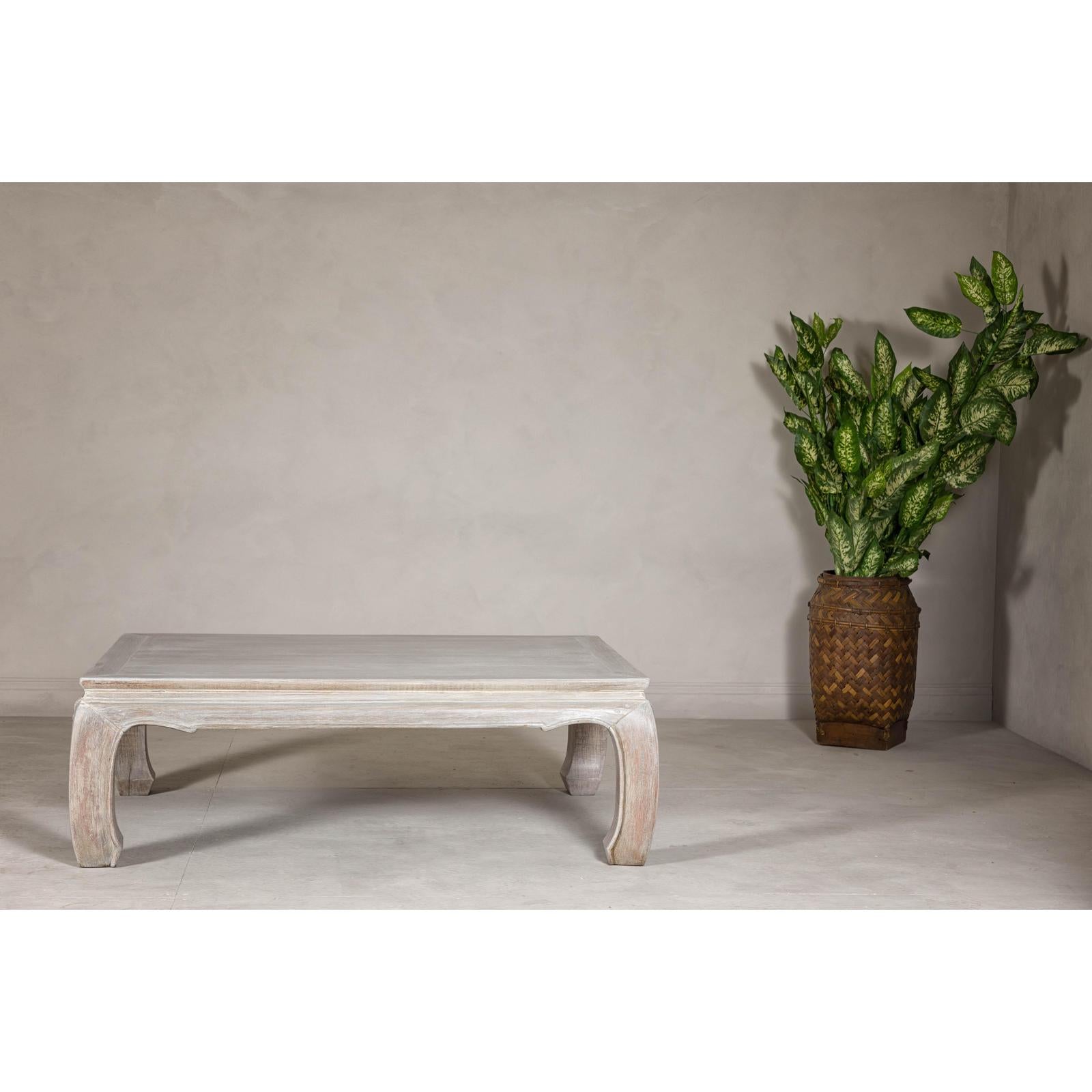 Teak Ming Style Whitewash Coffee Table with Chow Legs