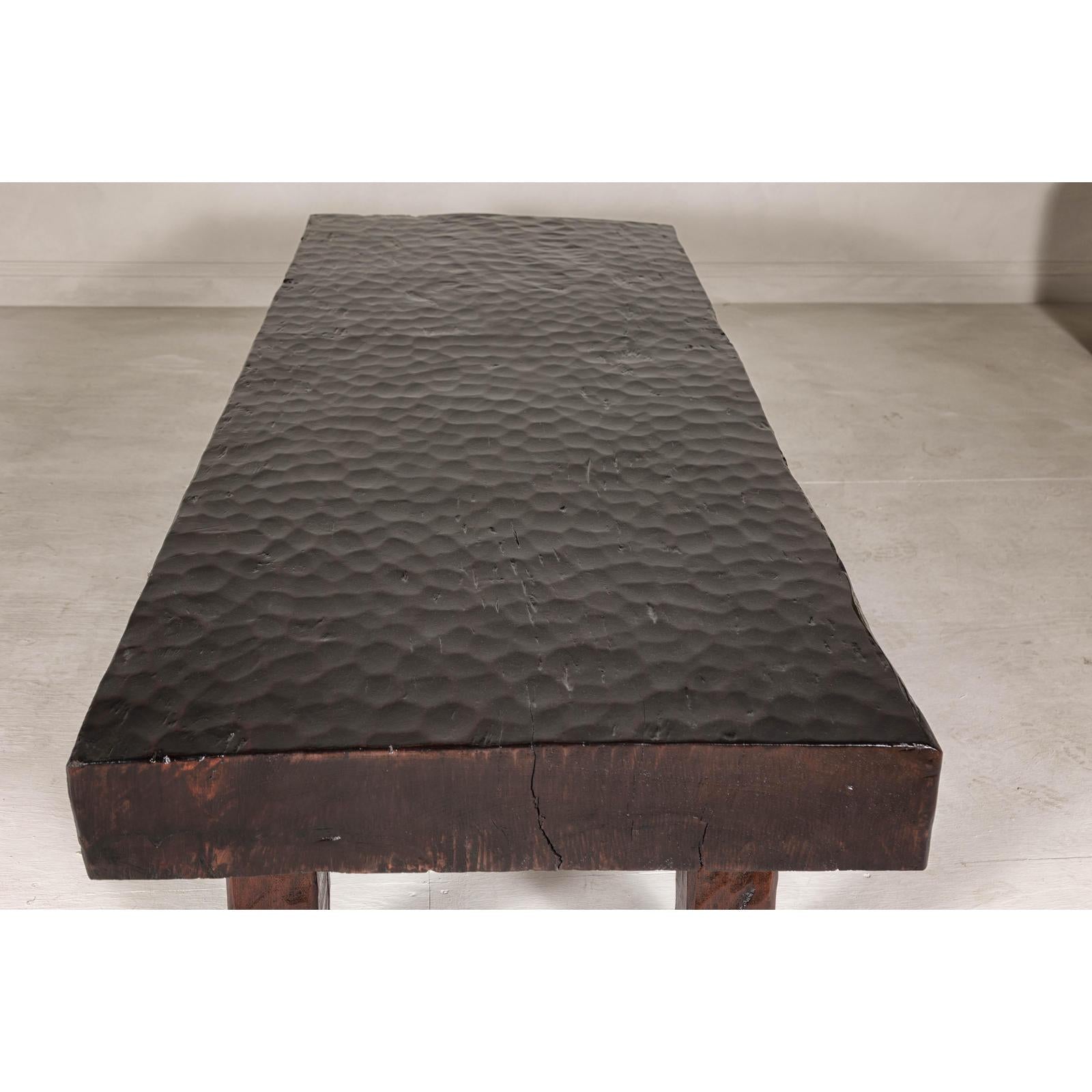 Rustic and Robust Coffee Table with Honeycomb Patterns and Dark Custom Finish