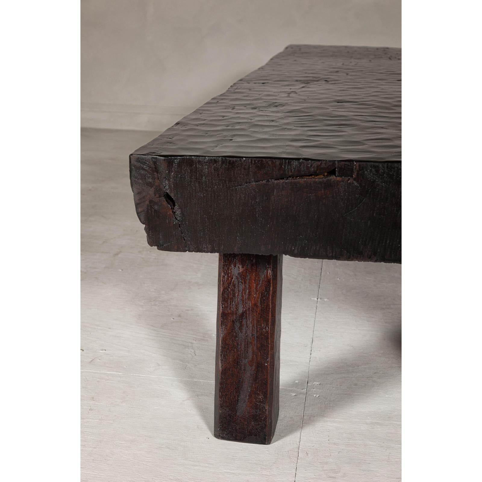 Rustic and Robust Coffee Table with Honeycomb Patterns and Dark Custom Finish