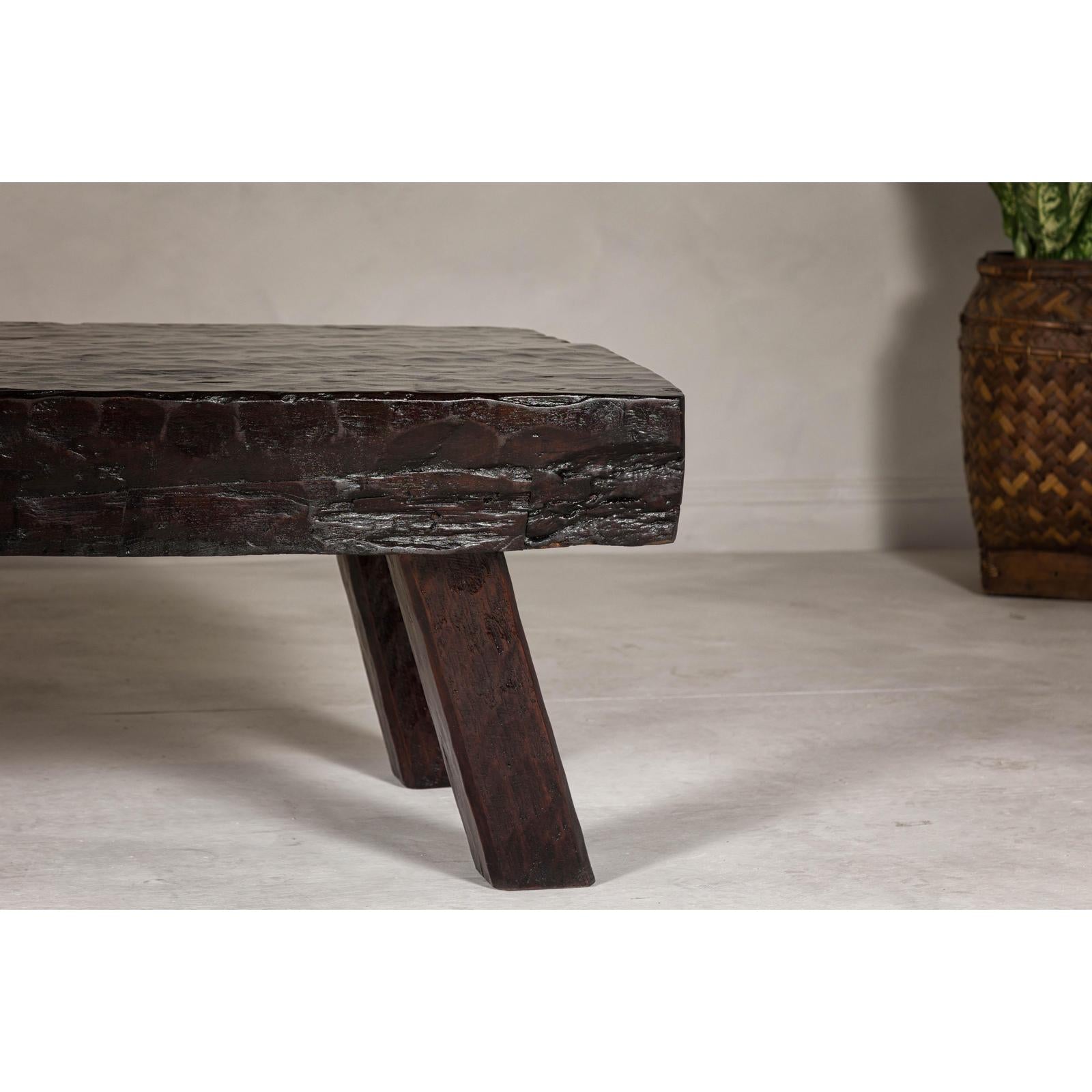 Rustic and Robust Coffee Table with Honeycomb Patterns and Dark Custom Finish