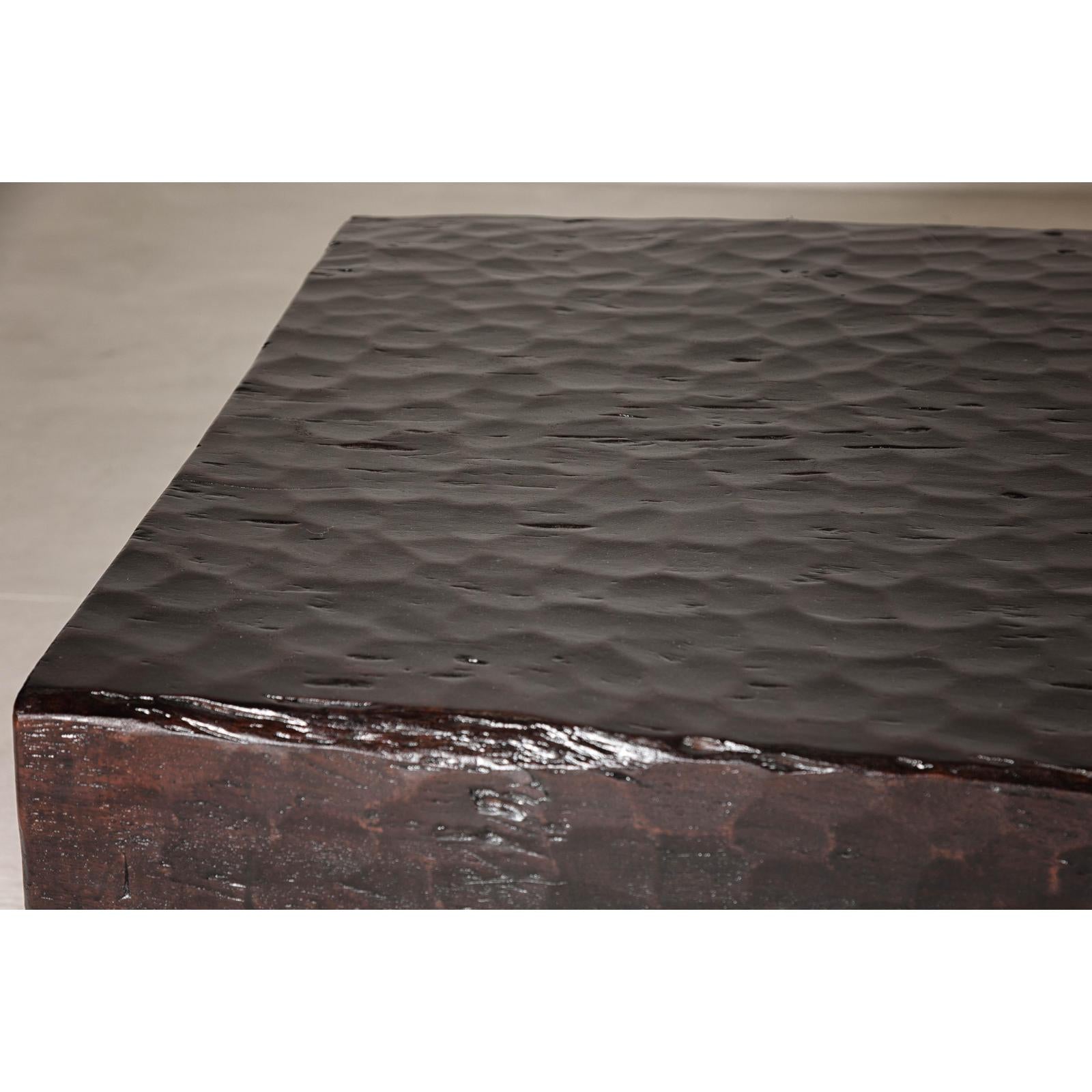 Rustic and Robust Coffee Table with Honeycomb Patterns and Dark Custom Finish
