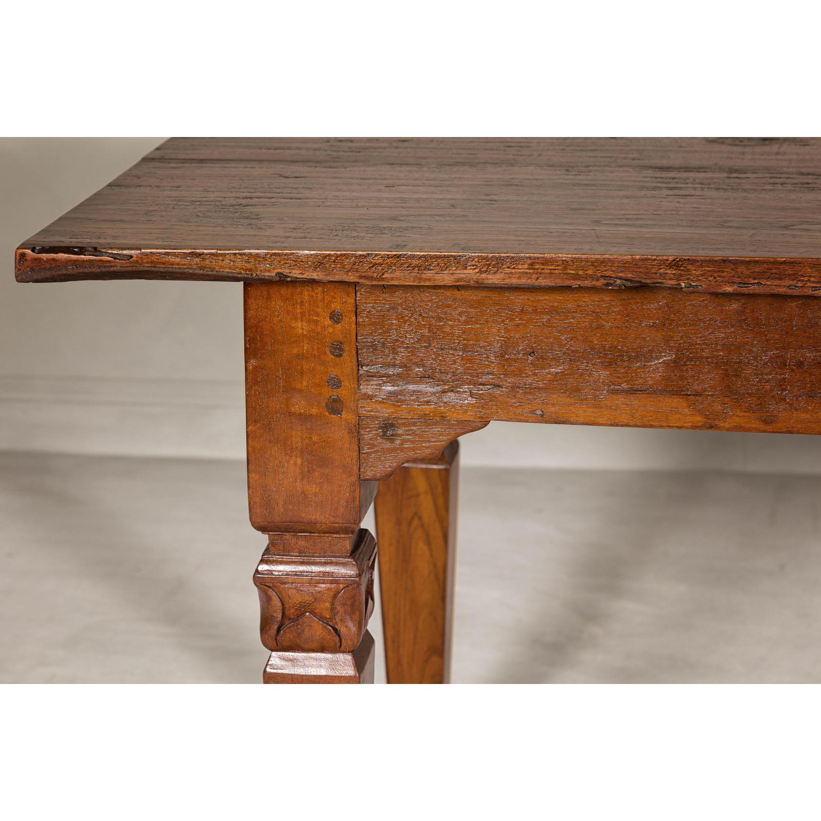 Wooden Dining Room Table with Lotiform Capitals and Custom Satin Finish