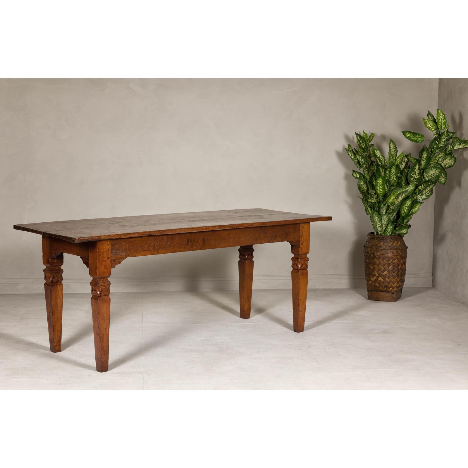 Wooden Dining Room Table with Lotiform Capitals and Custom Satin Finish