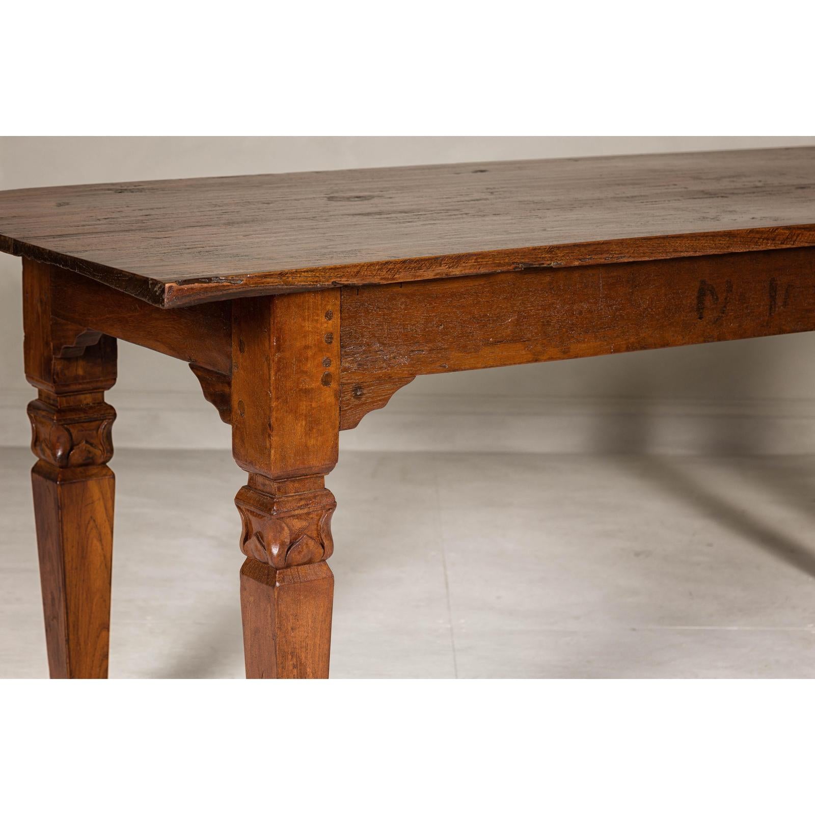 Wooden Dining Room Table with Lotiform Capitals and Custom Satin Finish