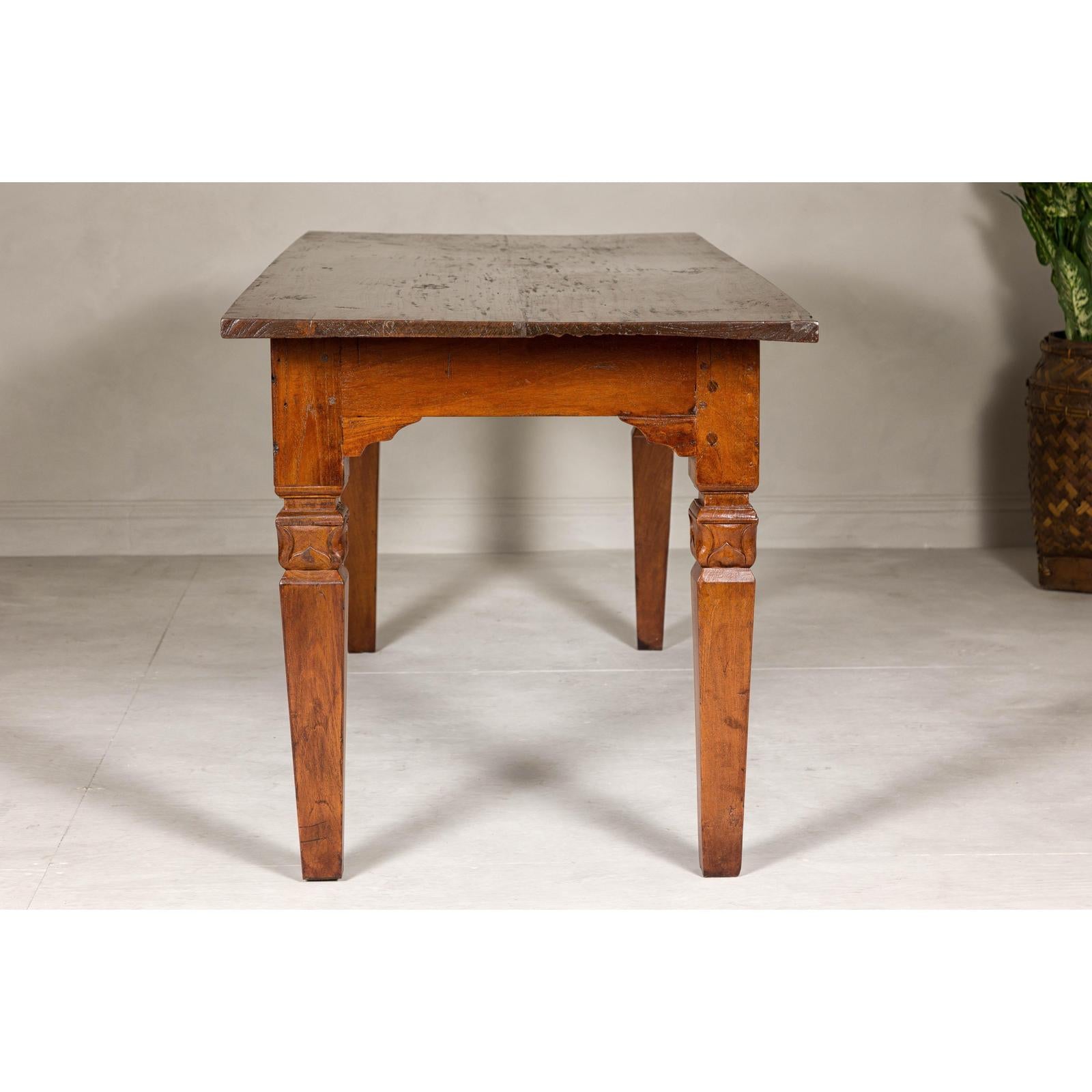 Wooden Dining Room Table with Lotiform Capitals and Custom Satin Finish