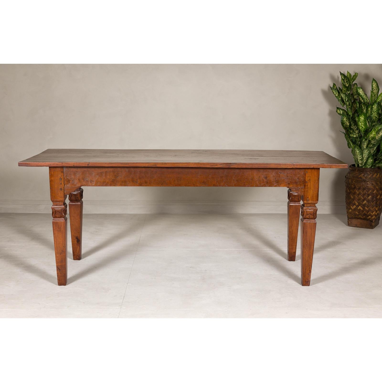 Wooden Dining Room Table with Lotiform Capitals and Custom Satin Finish