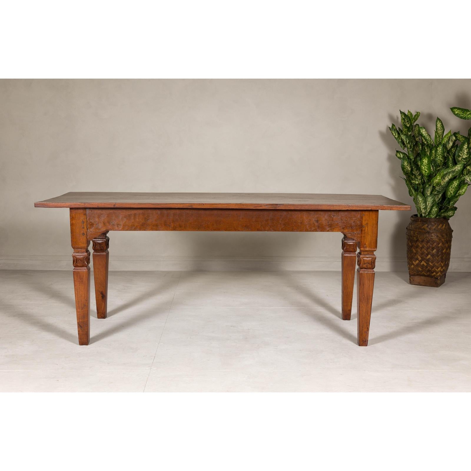 Wooden Dining Room Table with Lotiform Capitals and Custom Satin Finish