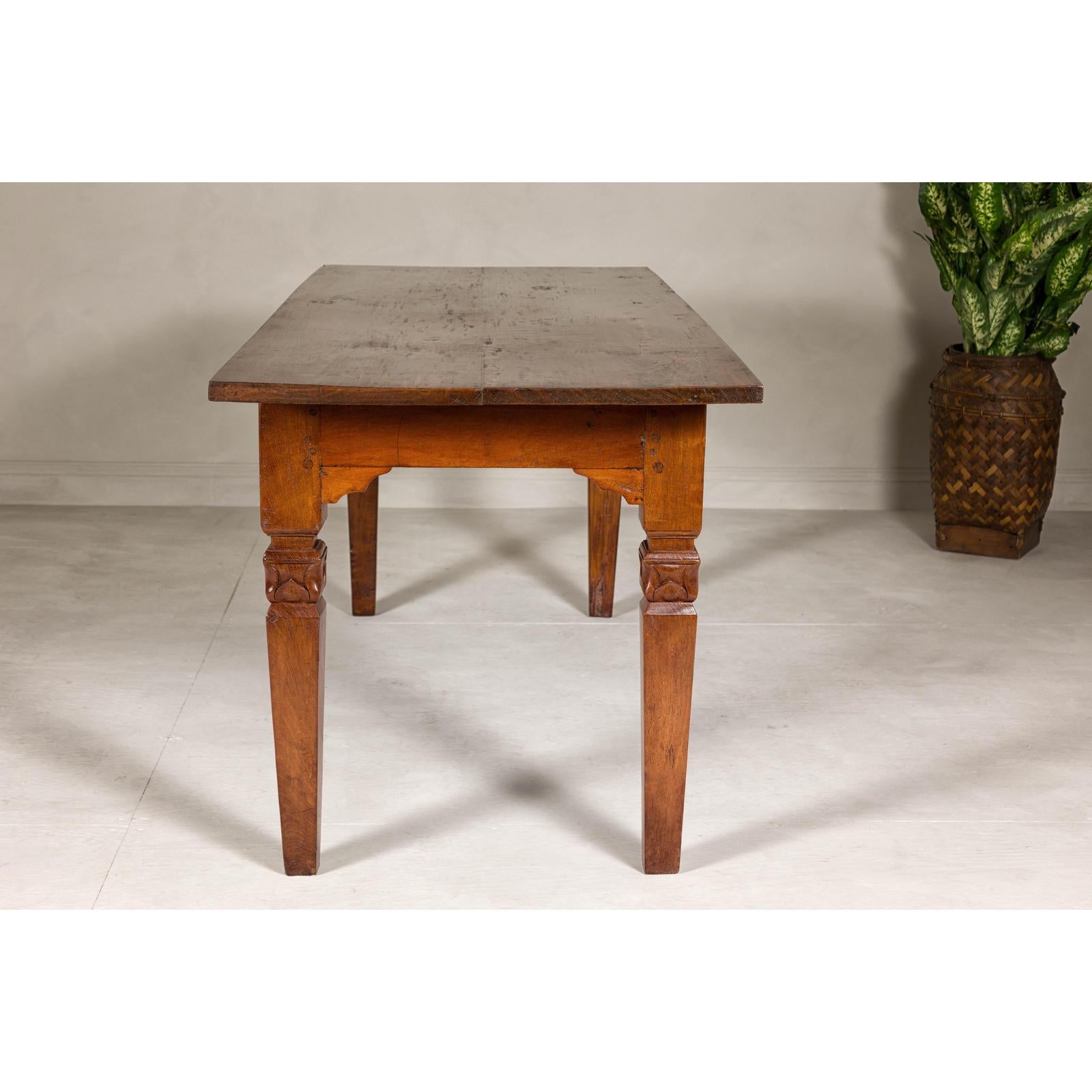 Wooden Dining Room Table with Lotiform Capitals and Custom Satin Finish