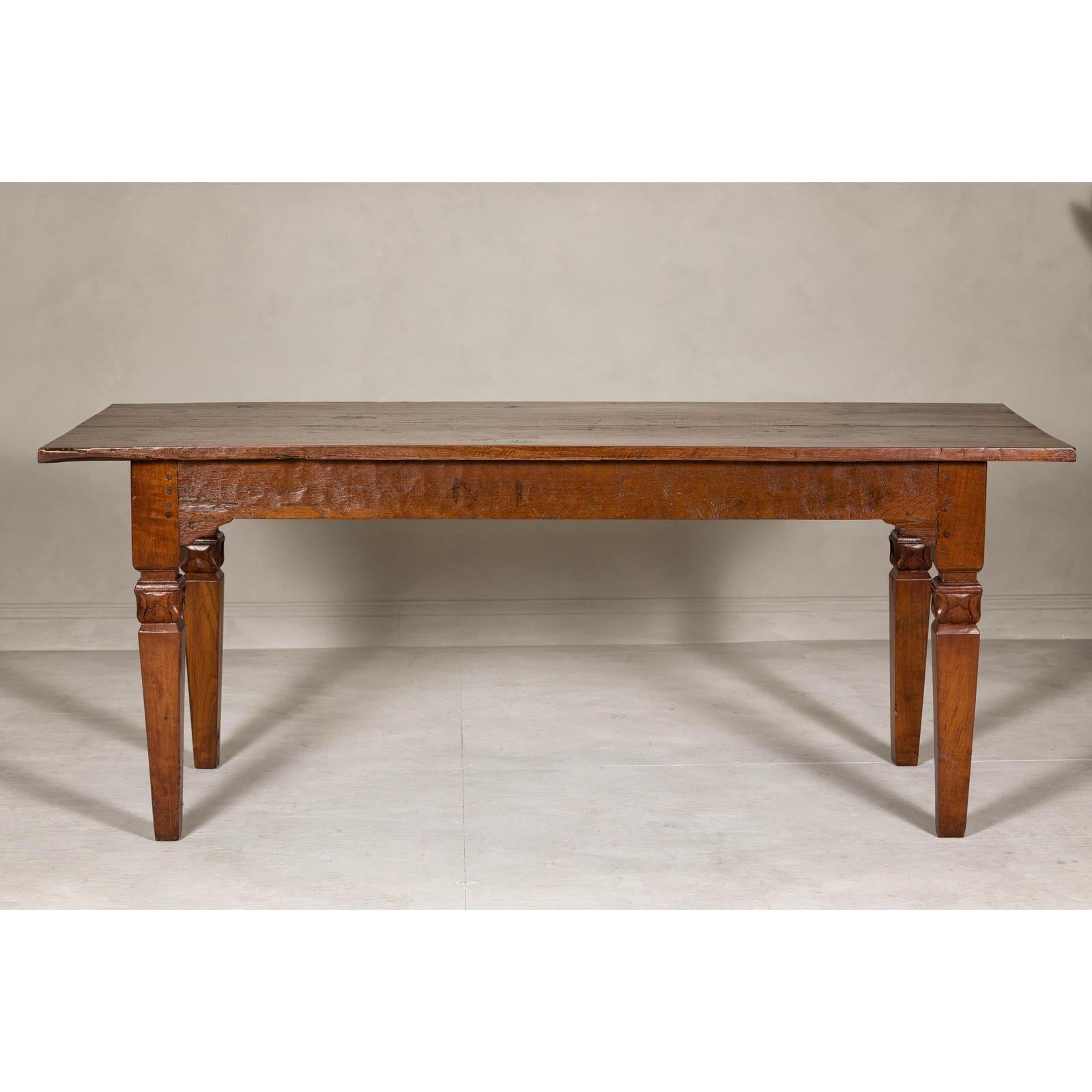 Wooden Dining Room Table with Lotiform Capitals and Custom Satin Finish