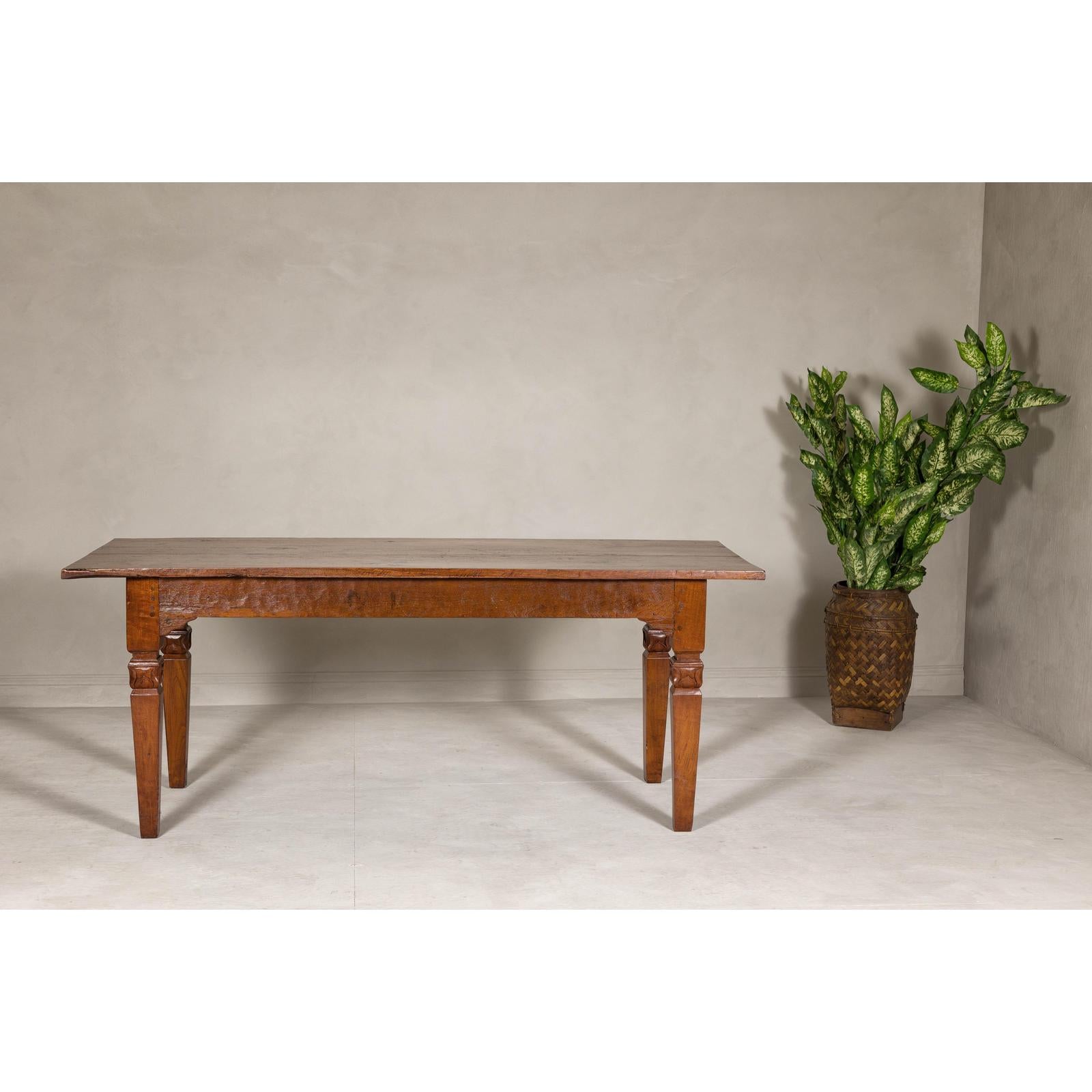 Wooden Dining Room Table with Lotiform Capitals and Custom Satin Finish