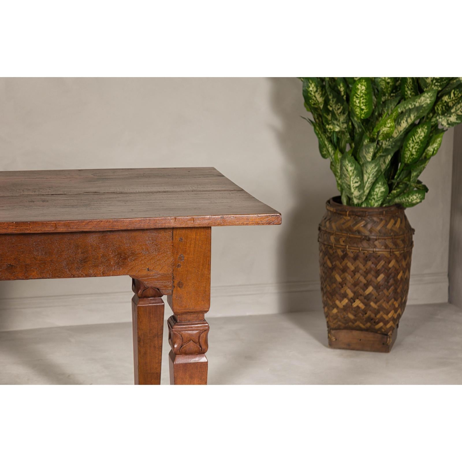 Wooden Dining Room Table with Lotiform Capitals and Custom Satin Finish