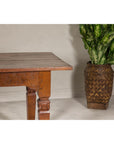 Wooden Dining Room Table with Lotiform Capitals and Custom Satin Finish