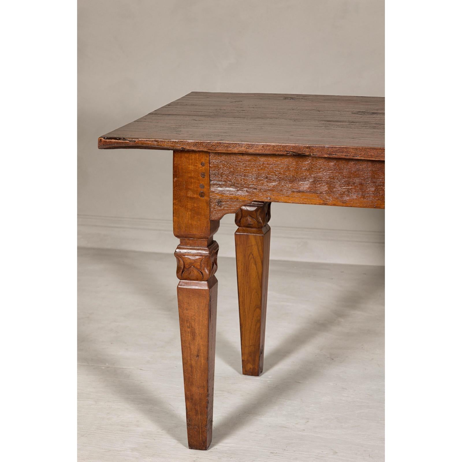 Wooden Dining Room Table with Lotiform Capitals and Custom Satin Finish