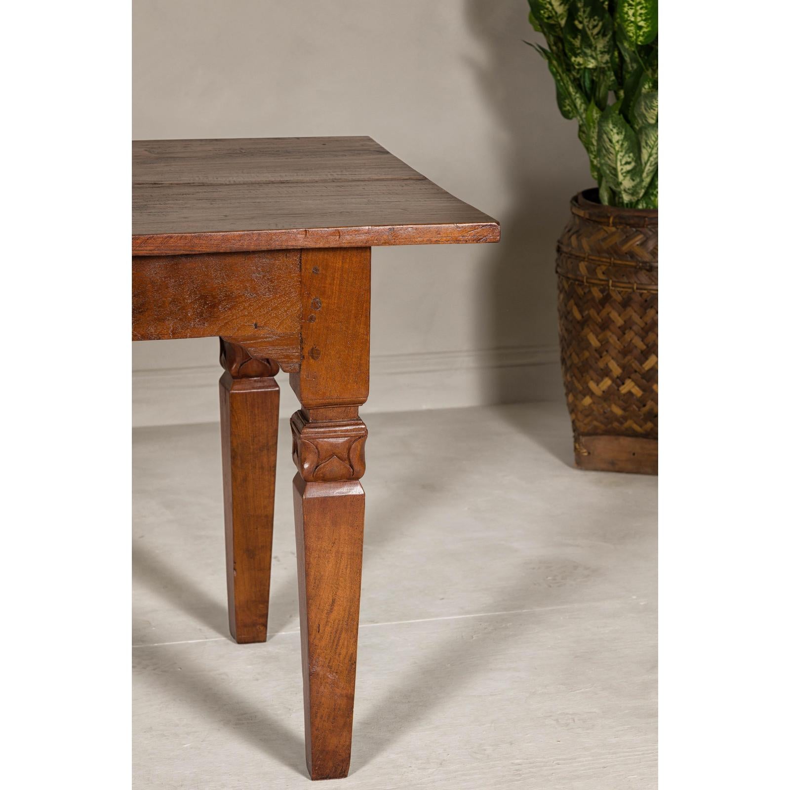 Wooden Dining Room Table with Lotiform Capitals and Custom Satin Finish