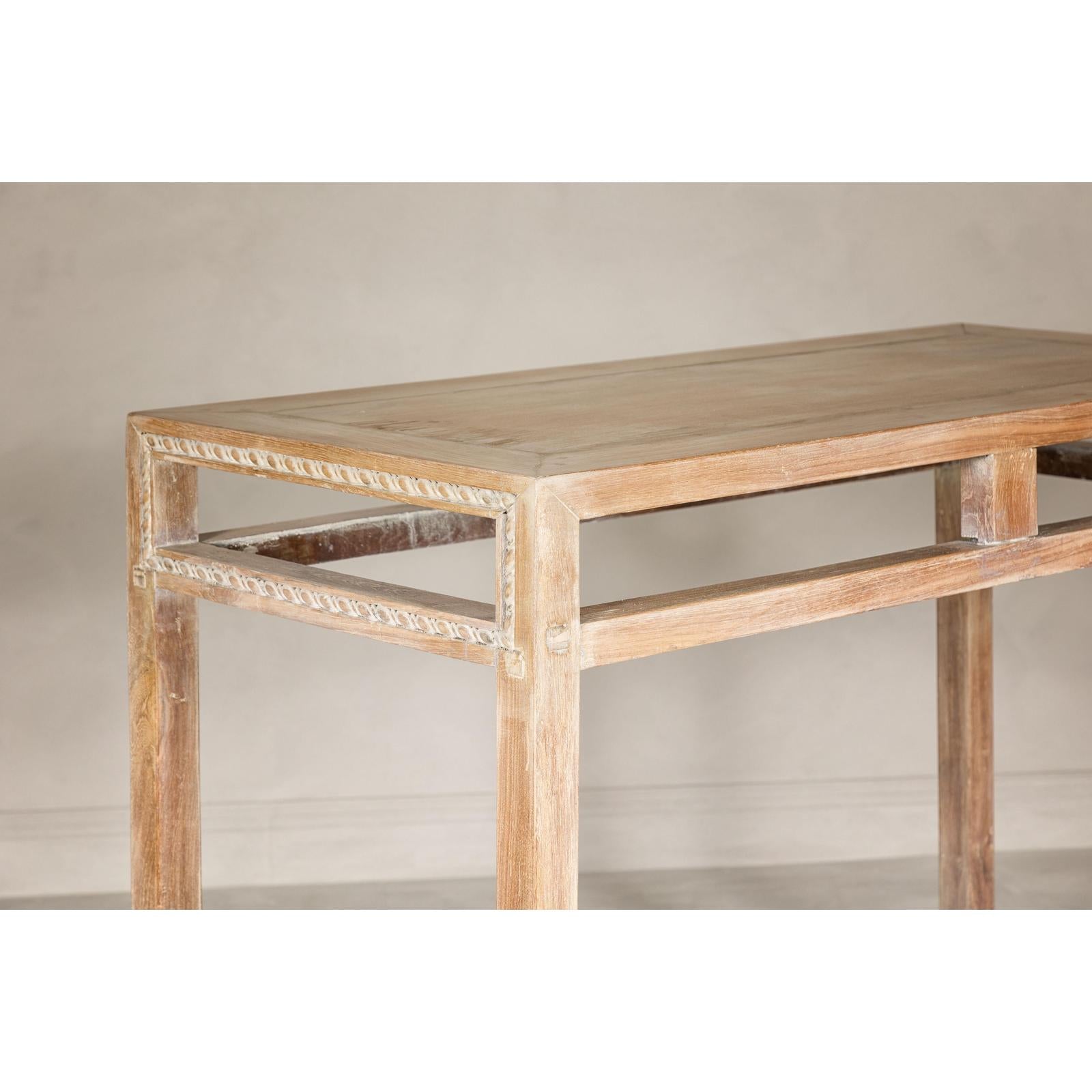Console Table with Beaded Rope Motif &amp; Whitewash Finish