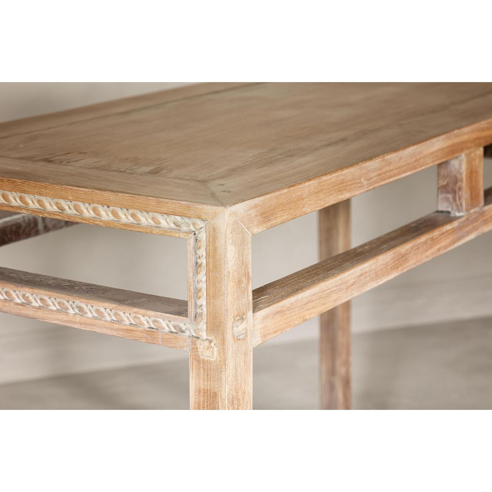 Console Table with Beaded Rope Motif &amp; Whitewash Finish