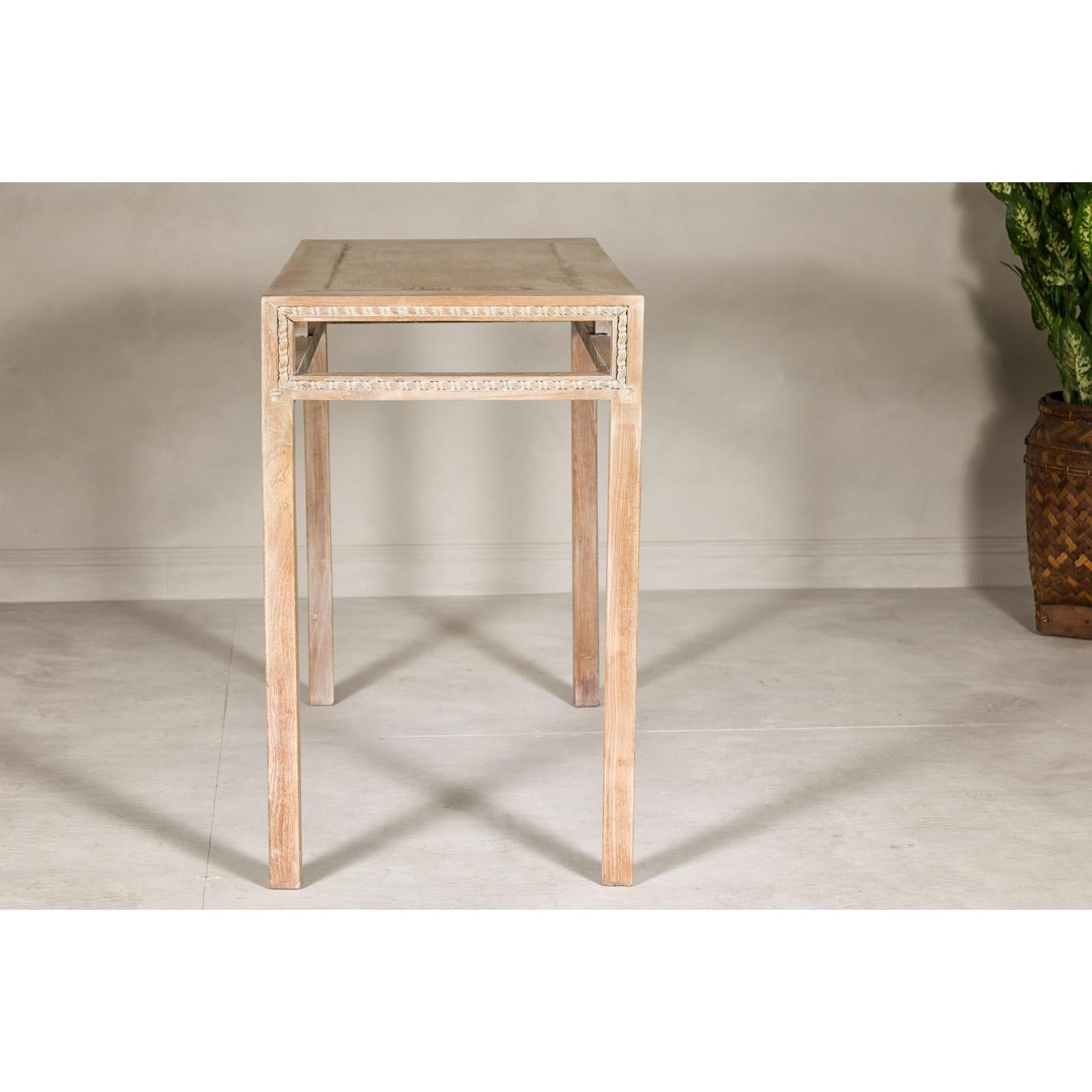 Console Table with Beaded Rope Motif &amp; Whitewash Finish