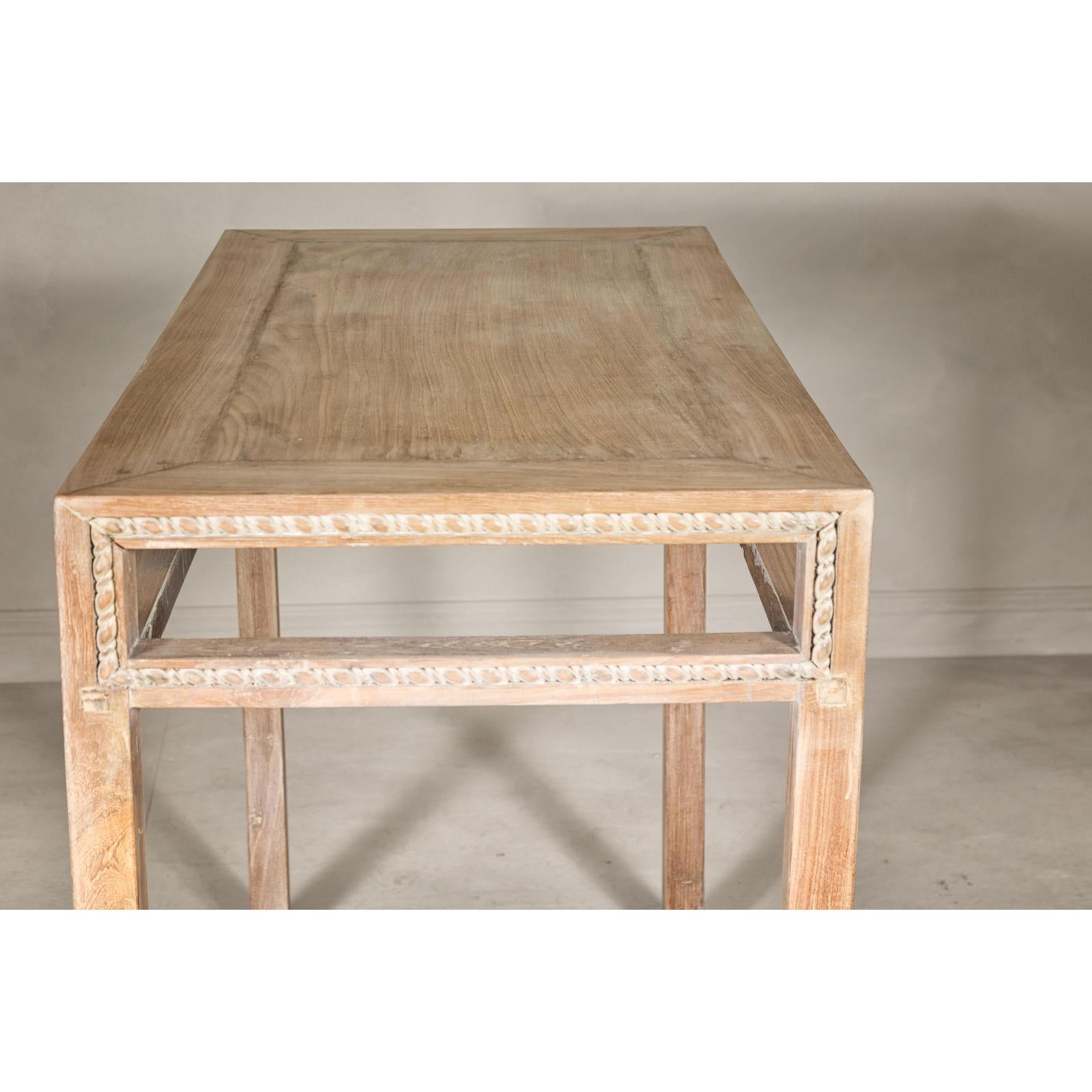 Console Table with Beaded Rope Motif &amp; Whitewash Finish
