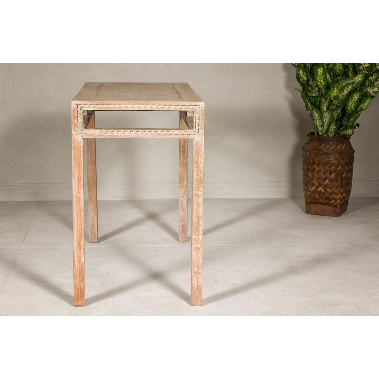 Console Table with Beaded Rope Motif &amp; Whitewash Finish