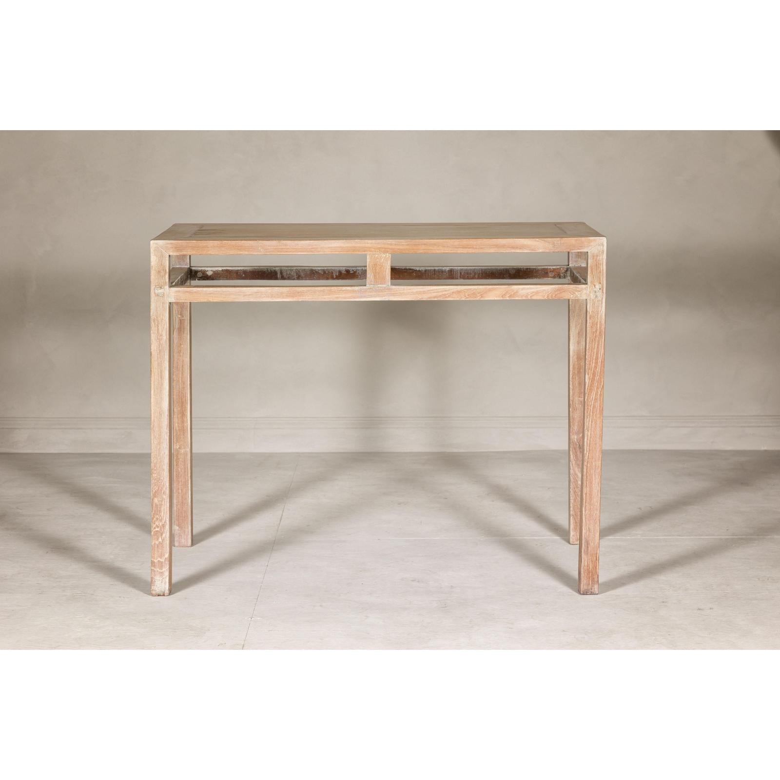 Console Table with Beaded Rope Motif &amp; Whitewash Finish