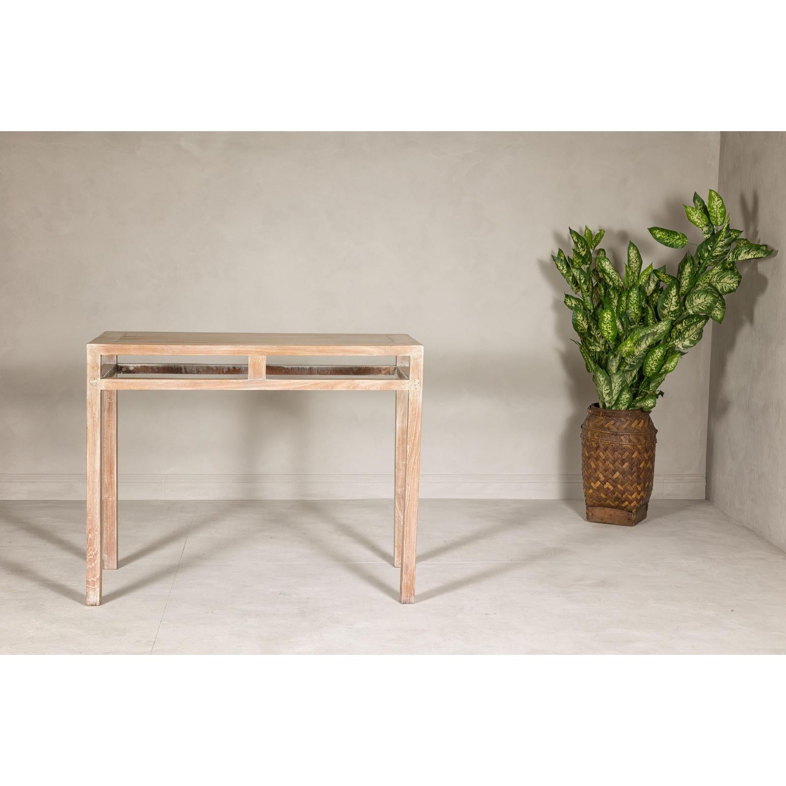 Console Table with Beaded Rope Motif &amp; Whitewash Finish