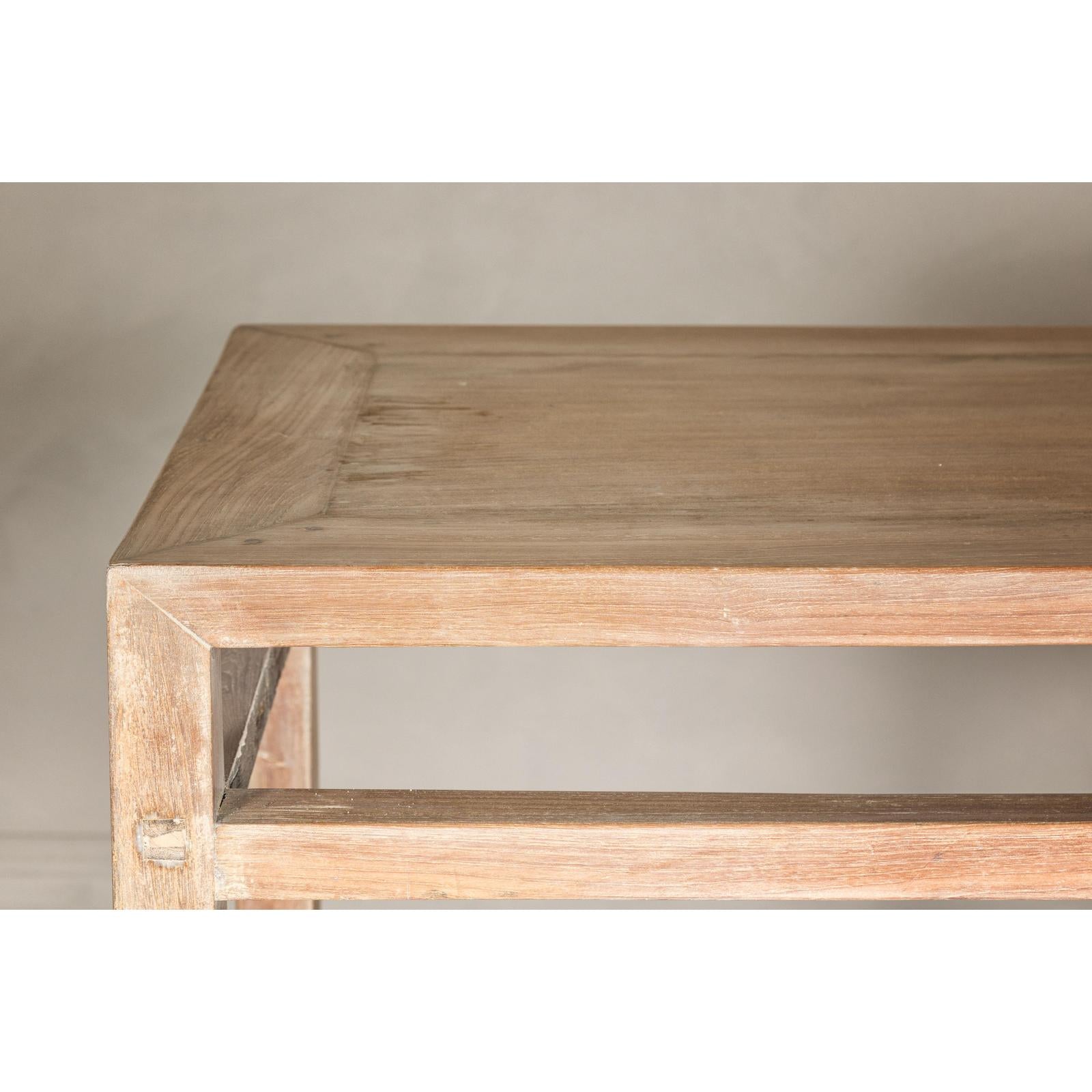Console Table with Beaded Rope Motif &amp; Whitewash Finish