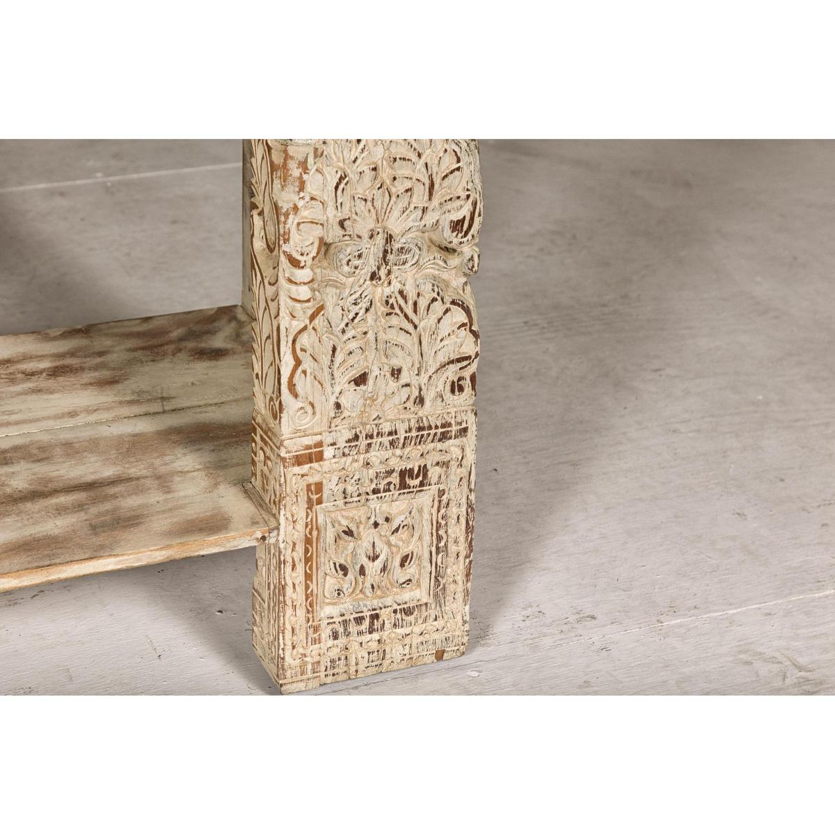 2Test Title- Mughal Style Whitewash Console Table with Carved Apron and Lower Shelf (Copy)-11. Asian &amp; Chinese Furniture, Art, Antiques, Vintage Home Décor for sale at FEA Home