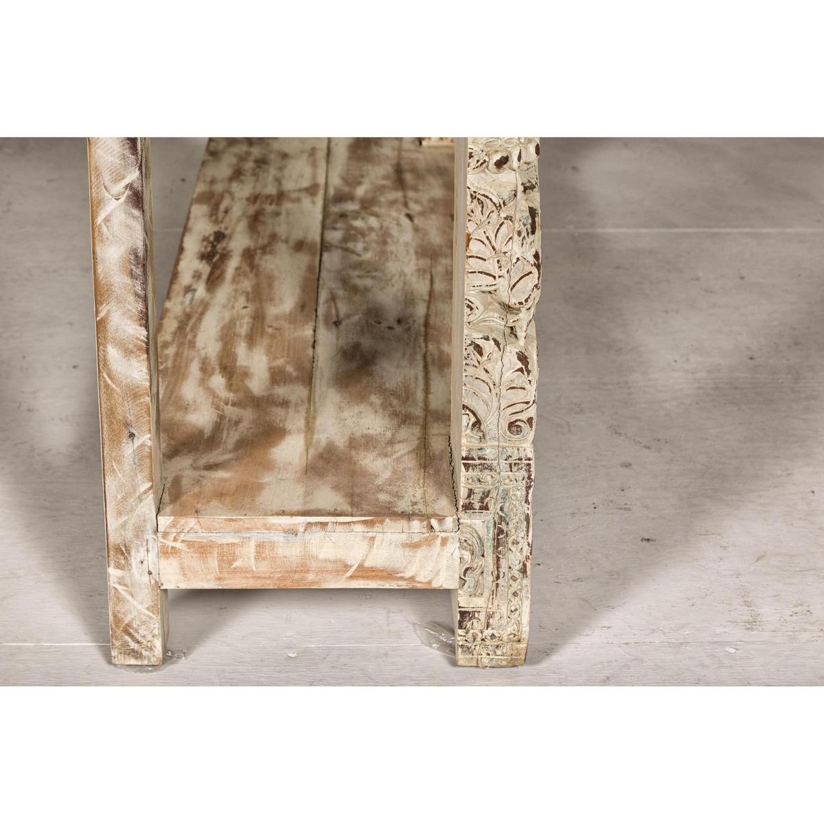 2Test Title- Mughal Style Whitewash Console Table with Carved Apron and Lower Shelf (Copy)-15. Asian &amp; Chinese Furniture, Art, Antiques, Vintage Home Décor for sale at FEA Home