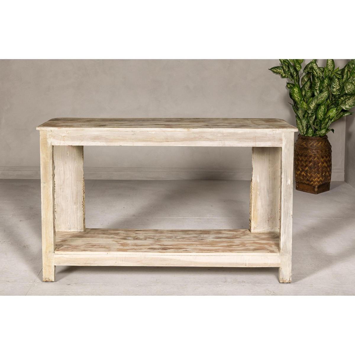 2Test Title- Mughal Style Whitewash Console Table with Carved Apron and Lower Shelf (Copy)-17. Asian &amp; Chinese Furniture, Art, Antiques, Vintage Home Décor for sale at FEA Home