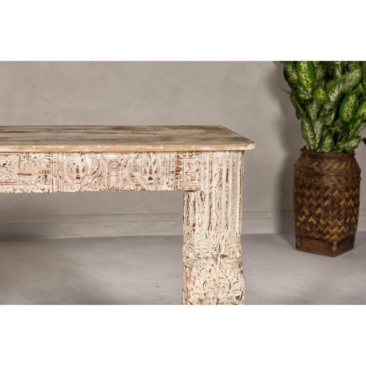 2Test Title- Mughal Style Whitewash Console Table with Carved Apron and Lower Shelf (Copy)-6. Asian &amp; Chinese Furniture, Art, Antiques, Vintage Home Décor for sale at FEA Home