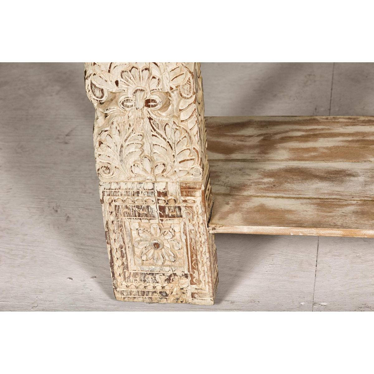 2Test Title- Mughal Style Whitewash Console Table with Carved Apron and Lower Shelf (Copy)-10. Asian &amp; Chinese Furniture, Art, Antiques, Vintage Home Décor for sale at FEA Home