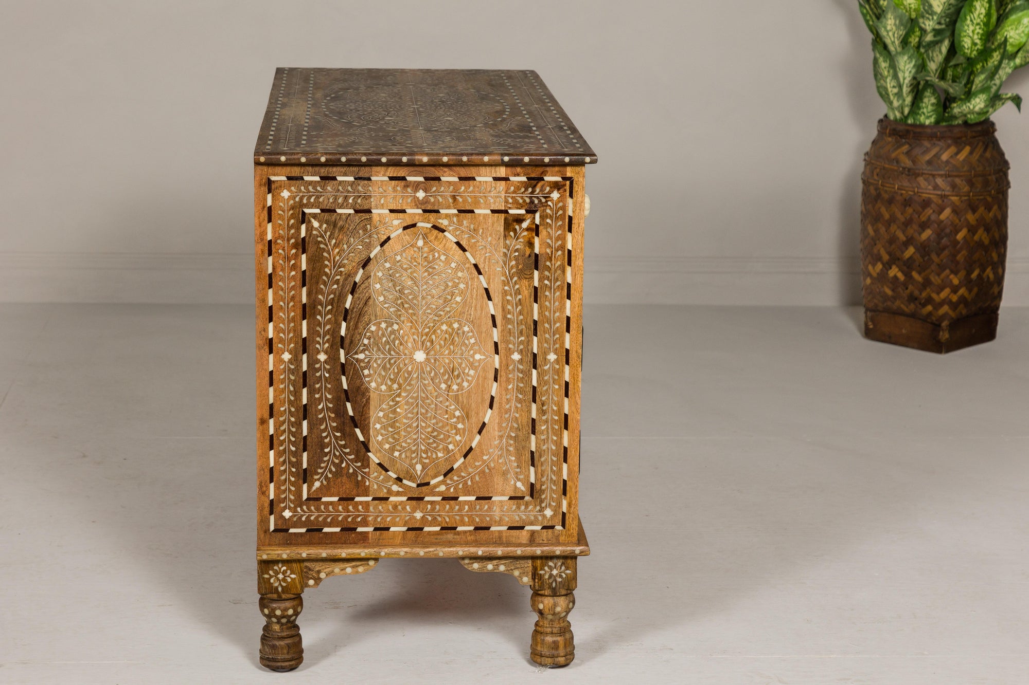 Anglo Style Mango Wood Buffet with Geometric Bone Inlay-34. Asian &amp; Chinese Furniture, Art, Antiques, Vintage Home Décor for sale at FEA Home
