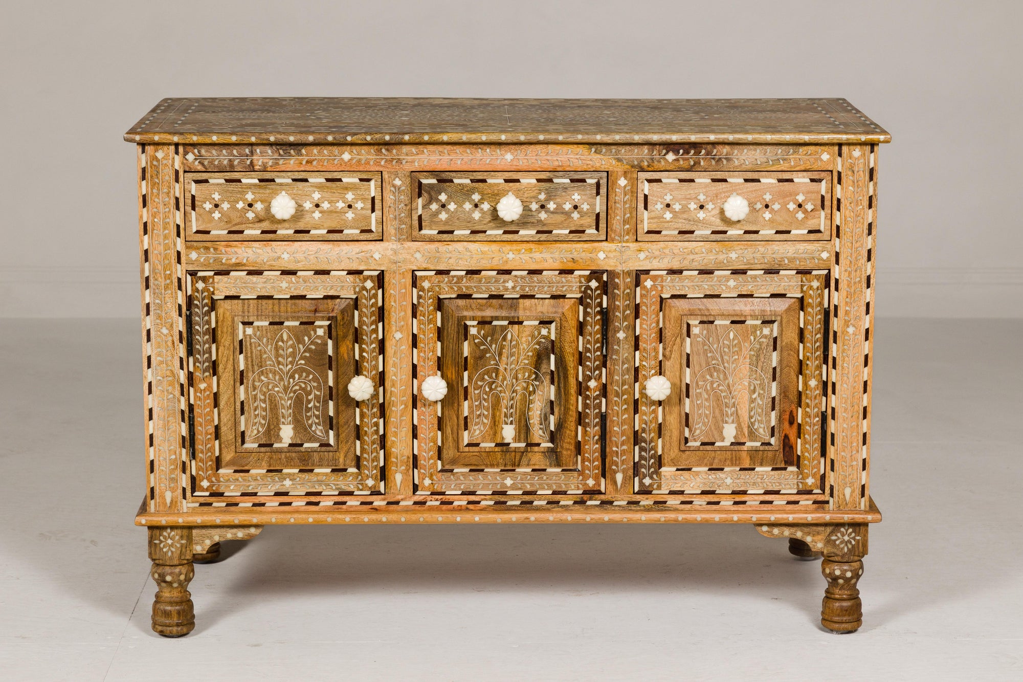 Anglo Style Mango Wood Buffet with Geometric Bone Inlay-22. Asian &amp; Chinese Furniture, Art, Antiques, Vintage Home Décor for sale at FEA Home