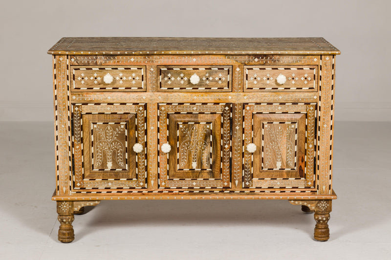 Anglo Style Mango Wood Buffet with Geometric Bone Inlay-YN8005-22. Asian & Chinese Furniture, Art, Antiques, Vintage Home Décor for sale at FEA Home