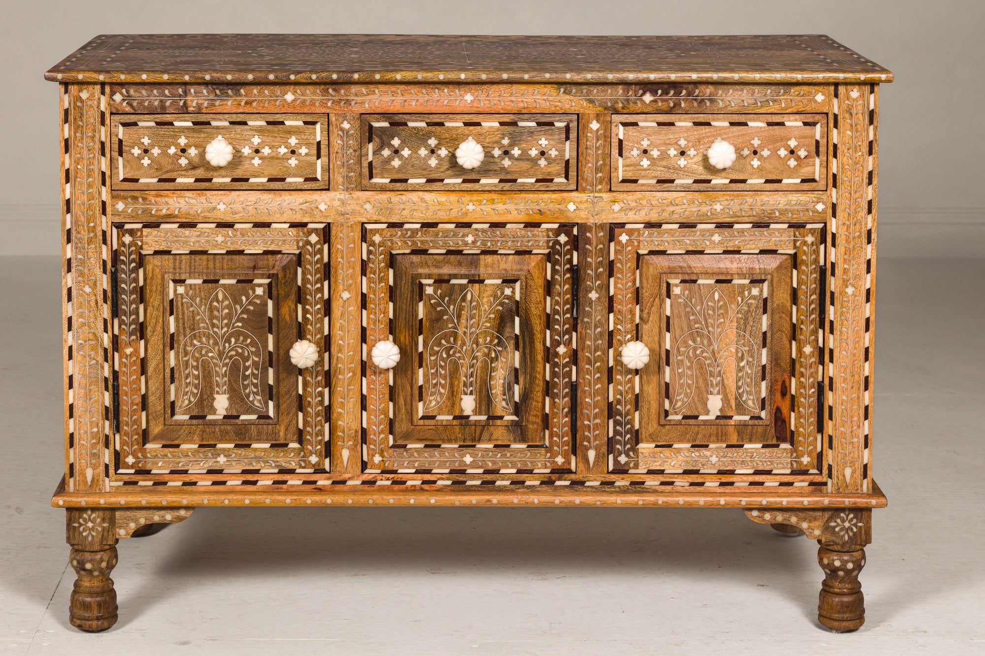 Anglo Style Mango Wood Buffet with Geometric Bone Inlay-28. Asian &amp; Chinese Furniture, Art, Antiques, Vintage Home Décor for sale at FEA Home