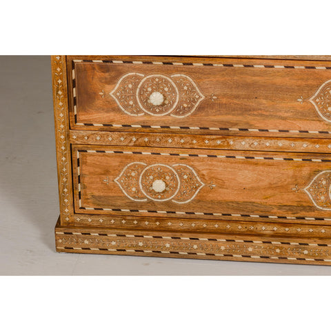 Anglo Indian Style Mango Wood Chest with Four Drawers and Floral Bone Inlay-YN8013-7. Asian & Chinese Furniture, Art, Antiques, Vintage Home Décor for sale at FEA Home