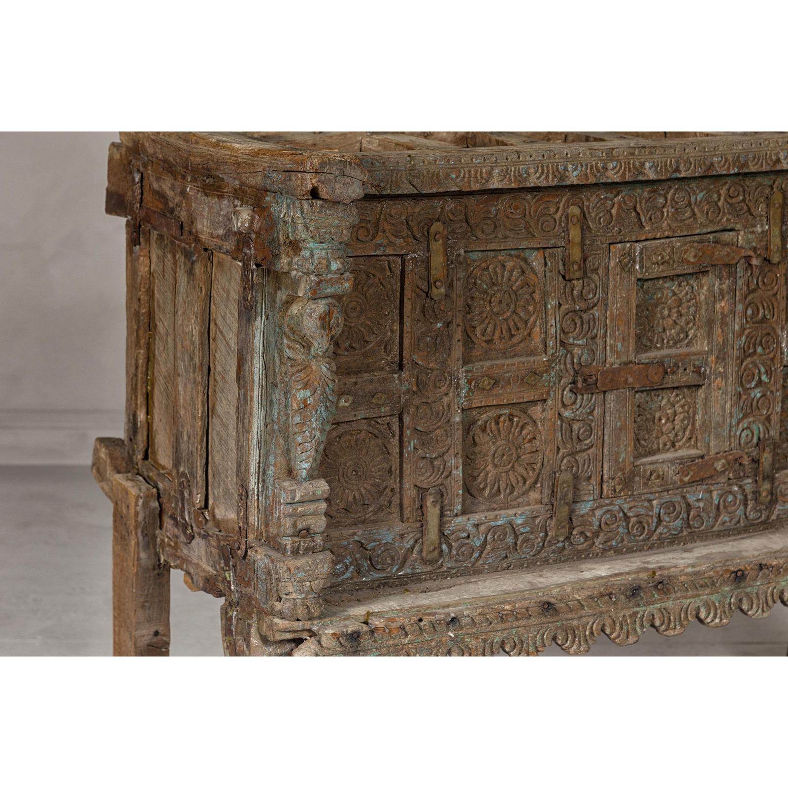 Antique Damachiya Wedding Cabinet on Legs with Carved Décor