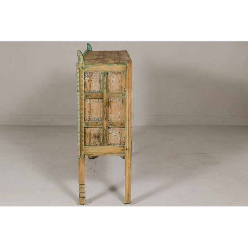 Indian Antique Green Painted Damachiya Wedding Cabinet on Legs with Carved Décor-YN8031-19. Asian & Chinese Furniture, Art, Antiques, Vintage Home Décor for sale at FEA Home
