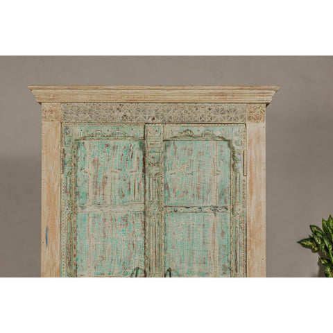 Reclaimed Wood Almirah Armoire with Weathered Green Patina and Three Shelves-YN8038-7. Asian & Chinese Furniture, Art, Antiques, Vintage Home Décor for sale at FEA Home