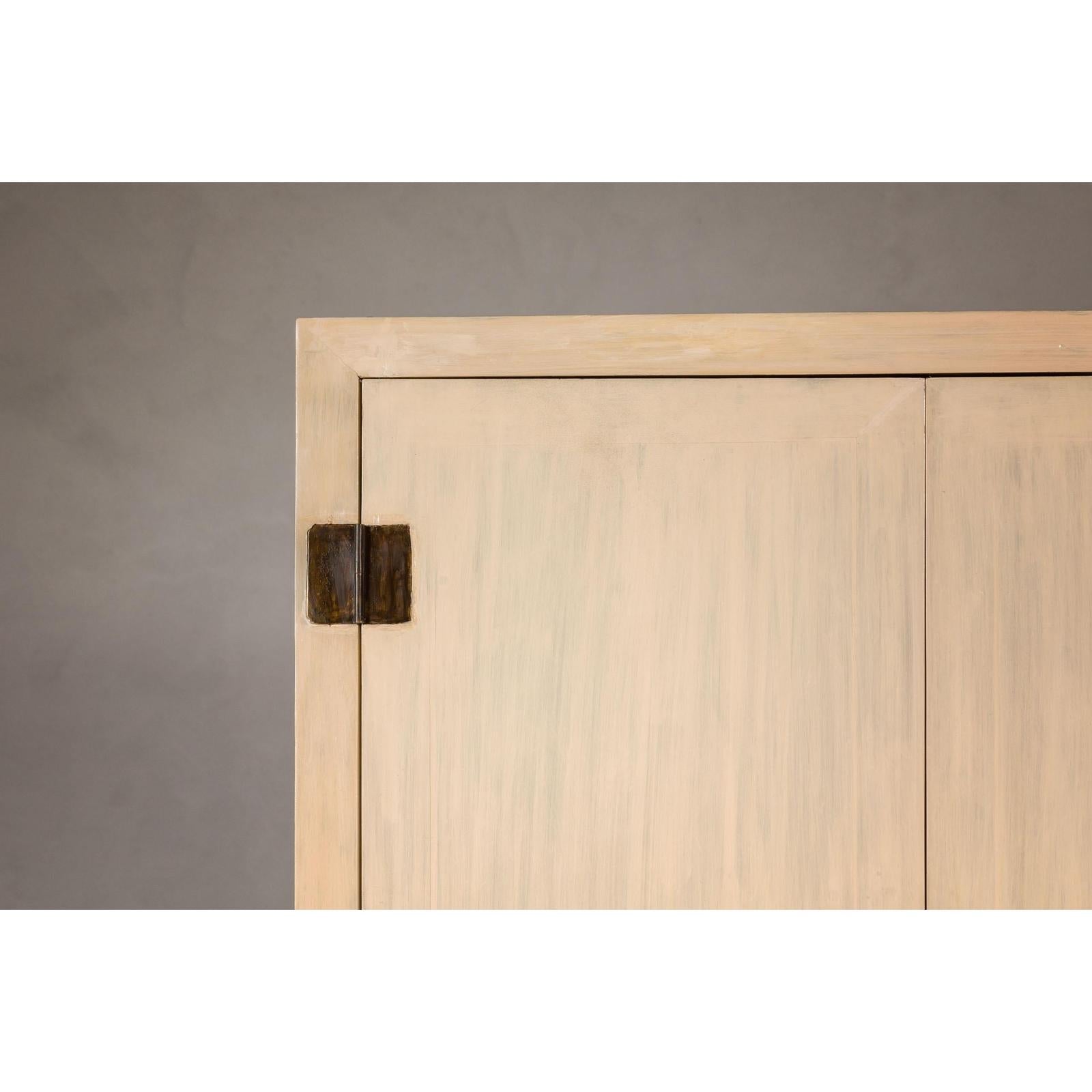 Large Cream Painted Cabinet with Brass Medallion Hardware