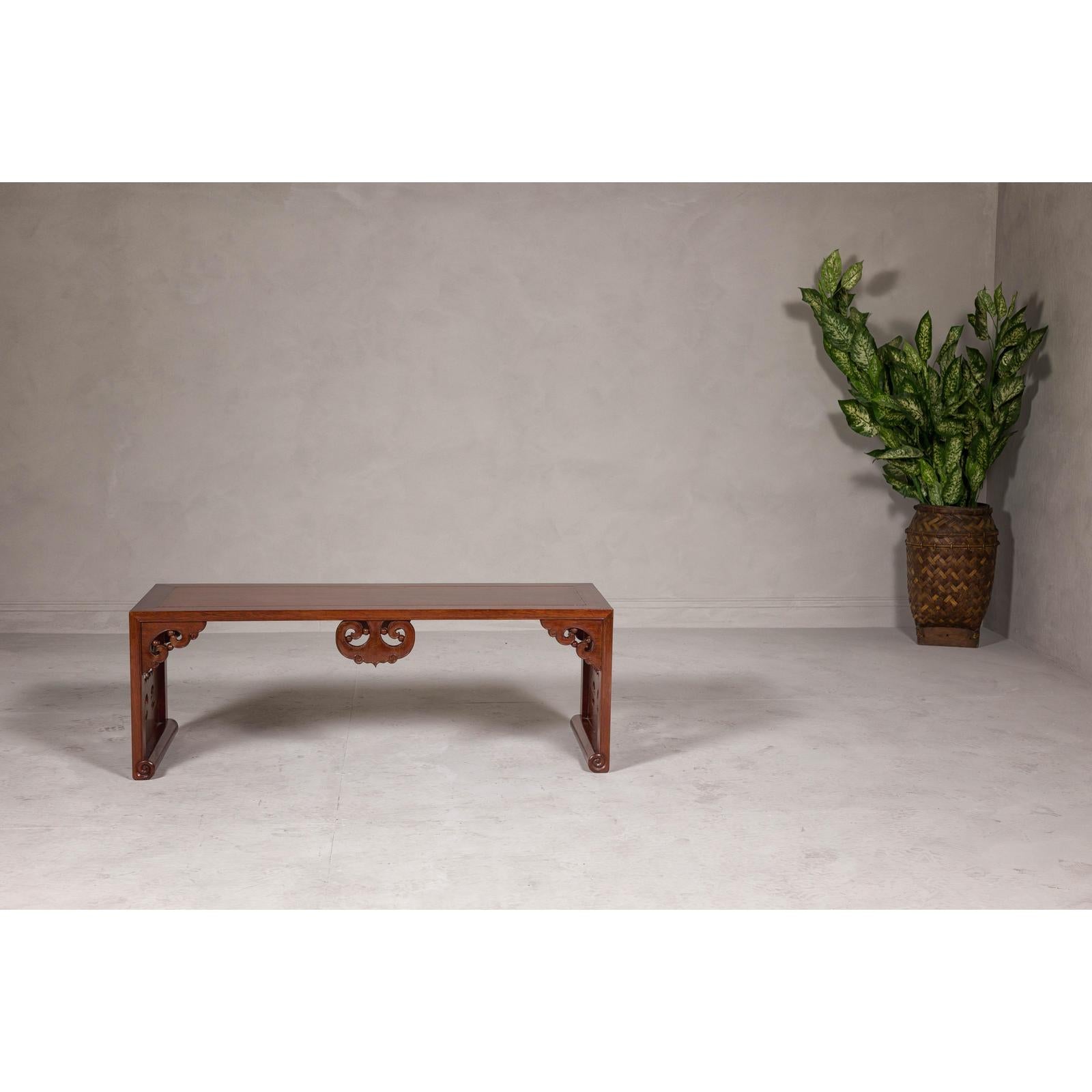 Rectangular Brown Table with Openwork Cloud Motifs
