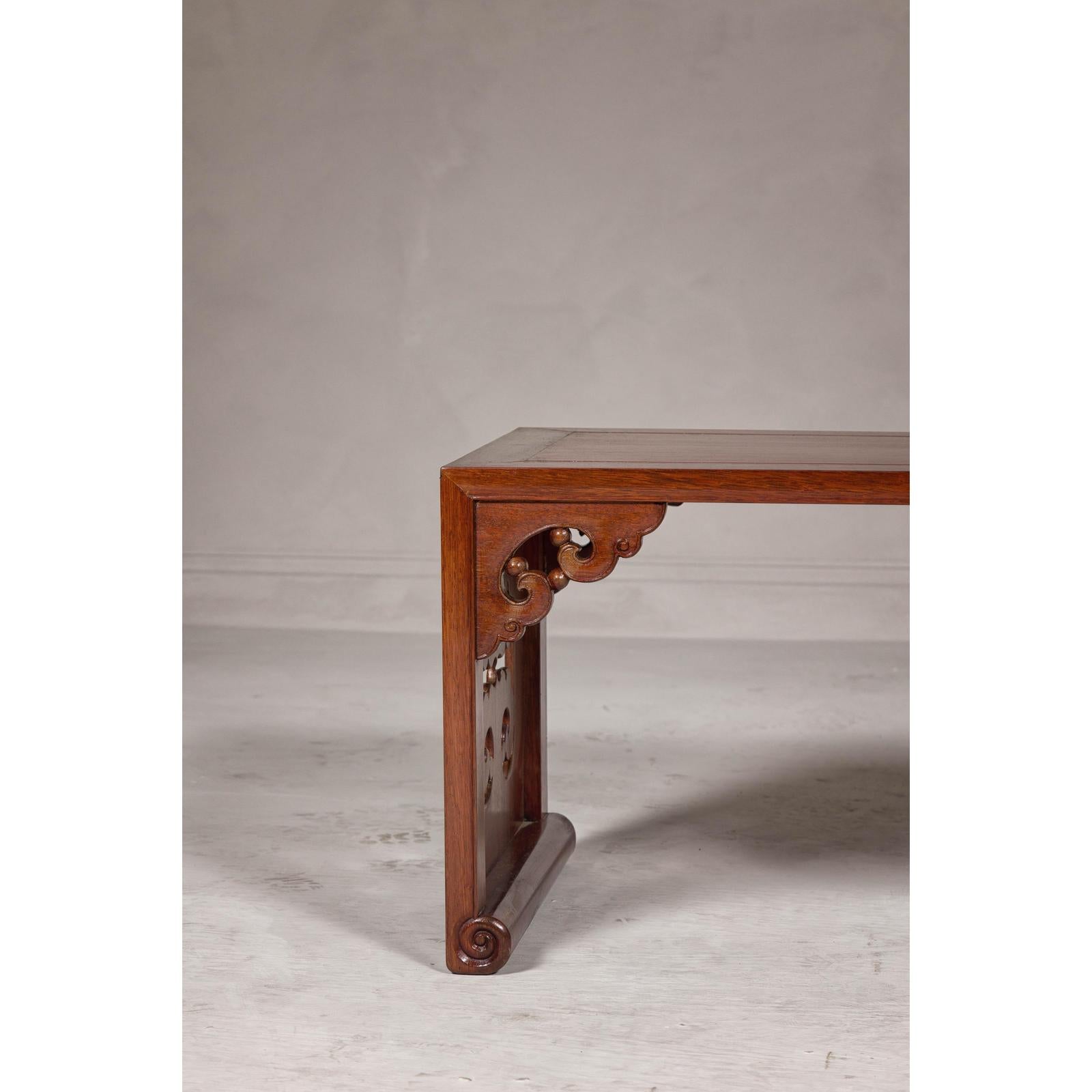 Rectangular Brown Table with Openwork Cloud Motifs
