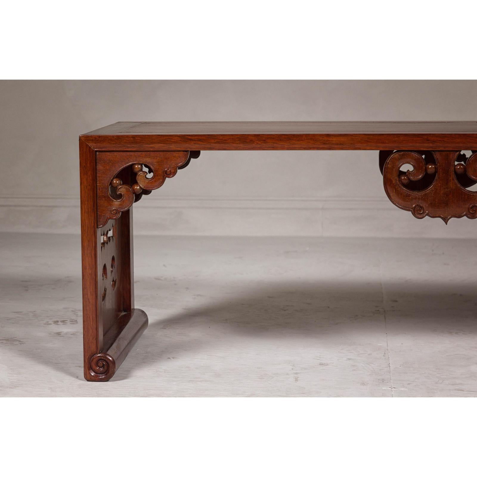 Rectangular Brown Table with Openwork Cloud Motifs