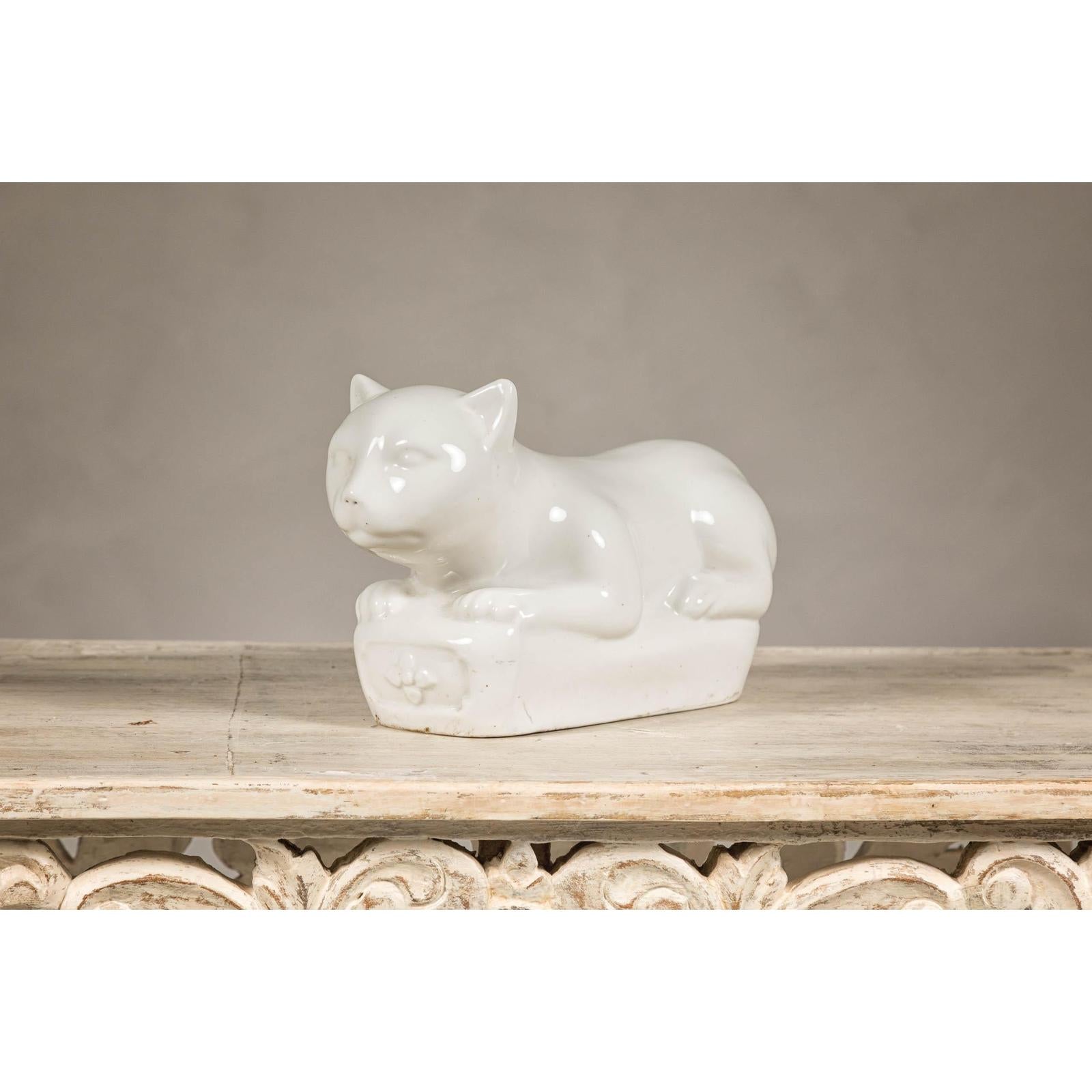 Vintage Petite Blanc de Chine Porcelain Cat Figure