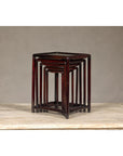 Set of Five Small Size Dark Rosewood Nesting Tables with Humpback Stretchers