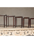 Set of Five Small Size Dark Rosewood Nesting Tables with Humpback Stretchers