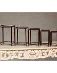 Set of Five Small Size Dark Rosewood Nesting Tables with Humpback Stretchers
